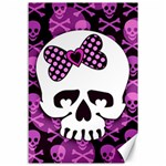 Pink Polka Dot Bow Skull Canvas 12  x 18 