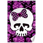 Pink Polka Dot Bow Skull Canvas 24  x 36 