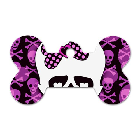 Pink Polka Dot Bow Skull Dog Tag Bone (One Side) from ArtsNow.com Front