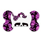 Pink Polka Dot Bow Skull Dog Tag Bone (One Side)