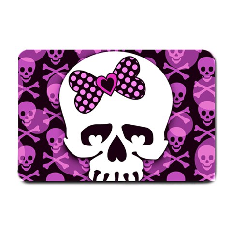 Pink Polka Dot Bow Skull Small Doormat from ArtsNow.com 24 x16  Door Mat
