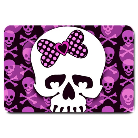 Pink Polka Dot Bow Skull Large Doormat from ArtsNow.com 30 x20  Door Mat