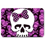 Pink Polka Dot Bow Skull Large Doormat