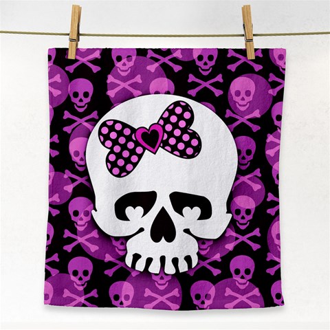 Pink Polka Dot Bow Skull Face Towel from ArtsNow.com Front