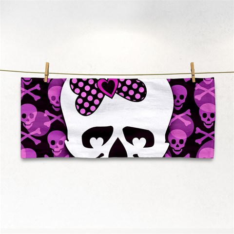 Pink Polka Dot Bow Skull Hand Towel from ArtsNow.com Front