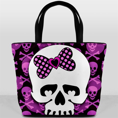 Pink Polka Dot Bow Skull Bucket Bag from ArtsNow.com Front