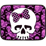 Pink Polka Dot Bow Skull Fleece Blanket (Mini)