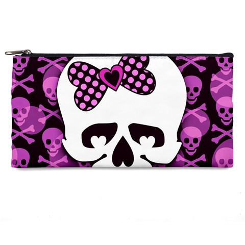 Pink Polka Dot Bow Skull Pencil Case from ArtsNow.com Front