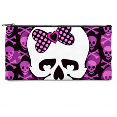 Pink Polka Dot Bow Skull Pencil Case from ArtsNow.com Front