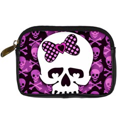 Pink Polka Dot Bow Skull Digital Camera Leather Case from ArtsNow.com Front