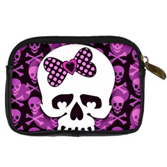 Pink Polka Dot Bow Skull Digital Camera Leather Case from ArtsNow.com Back