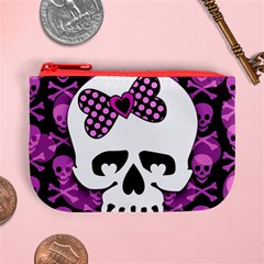 Pink Polka Dot Bow Skull Mini Coin Purse from ArtsNow.com Front