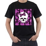 Pink Polka Dot Bow Skull Men s T-Shirt (Black)