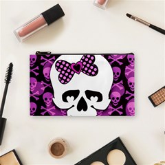 Pink Polka Dot Bow Skull Cosmetic Bag (Small) from ArtsNow.com Front