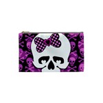 Pink Polka Dot Bow Skull Cosmetic Bag (Small)