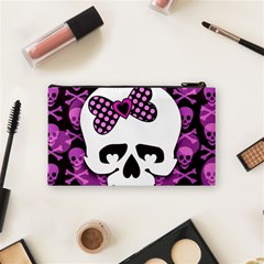 Pink Polka Dot Bow Skull Cosmetic Bag (Small) from ArtsNow.com Back