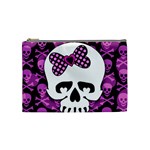 Pink Polka Dot Bow Skull Cosmetic Bag (Medium)