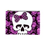 Pink Polka Dot Bow Skull Cosmetic Bag (Large)