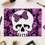 Pink Polka Dot Bow Skull Cosmetic Bag (XL)