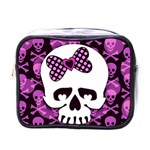 Pink Polka Dot Bow Skull Mini Toiletries Bag (One Side)