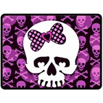 Pink Polka Dot Bow Skull Fleece Blanket (Large)