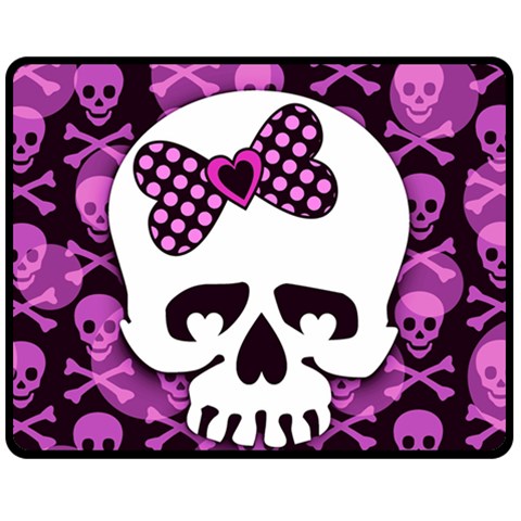 Pink Polka Dot Bow Skull Fleece Blanket (Medium) from ArtsNow.com 60 x50  Blanket Front