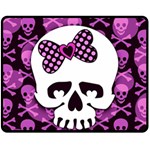 Pink Polka Dot Bow Skull Fleece Blanket (Medium)