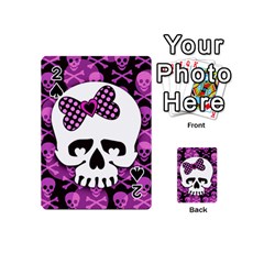 Pink Polka Dot Bow Skull Playing Cards 54 Designs (Mini) from ArtsNow.com Front - Spade2