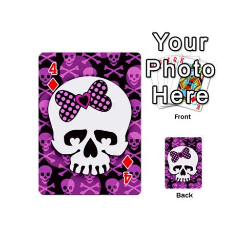 Pink Polka Dot Bow Skull Playing Cards 54 Designs (Mini) from ArtsNow.com Front - Diamond4