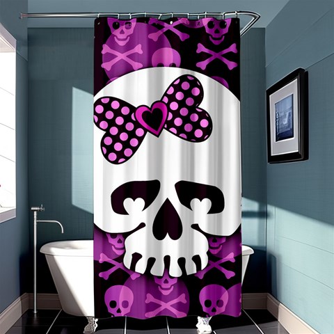 Pink Polka Dot Bow Skull Shower Curtain 36  x 72  (Stall) from ArtsNow.com Curtain(36 X72 ) - 33.26 x66.24  Curtain(36 X72 )