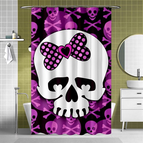 Pink Polka Dot Bow Skull Shower Curtain 48  x 72  (Small) from ArtsNow.com Curtain(48  X 72 ) - 42.18 x64.8  Curtain(48  X 72 )