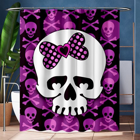 Pink Polka Dot Bow Skull Shower Curtain 60  x 72  (Medium) from ArtsNow.com 60 x72  Curtain