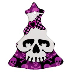 Pink Polka Dot Bow Skull Christmas Tree Ornament (Two Sides) from ArtsNow.com Front