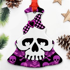 Pink Polka Dot Bow Skull Christmas Tree Ornament (Two Sides) from ArtsNow.com Front