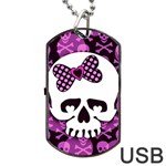 Pink Polka Dot Bow Skull Dog Tag USB Flash (One Side)