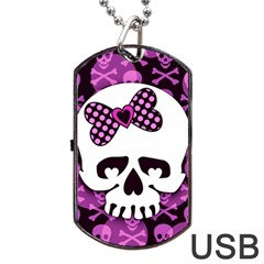 Pink Polka Dot Bow Skull Dog Tag USB Flash (Two Sides) from ArtsNow.com Front