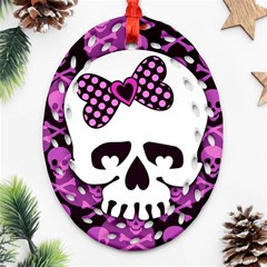 Pink Polka Dot Bow Skull Oval Filigree Ornament (Two Sides) from ArtsNow.com Back