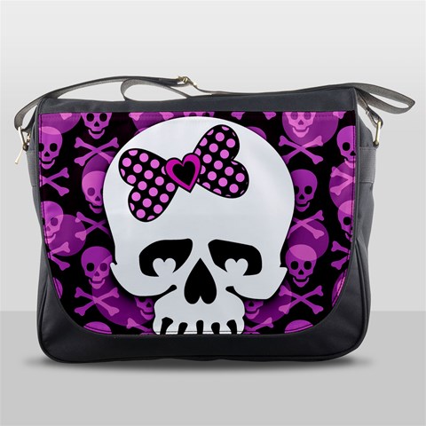 Pink Polka Dot Bow Skull Messenger Bag from ArtsNow.com Front