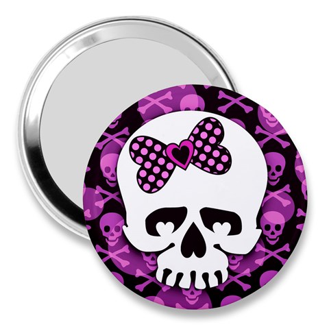 Pink Polka Dot Bow Skull 3  Handbag Mirror from ArtsNow.com Front