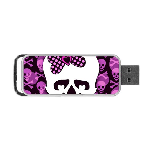 Pink Polka Dot Bow Skull Portable USB Flash (One Side) from ArtsNow.com Front