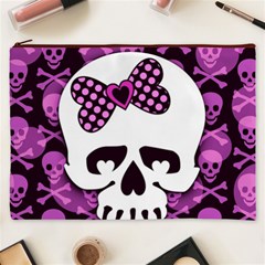 Pink Polka Dot Bow Skull Cosmetic Bag (XXXL) from ArtsNow.com Front