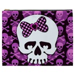 Pink Polka Dot Bow Skull Cosmetic Bag (XXXL)