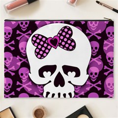 Pink Polka Dot Bow Skull Cosmetic Bag (XXXL) from ArtsNow.com Back