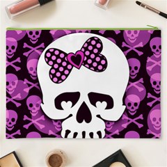 Pink Polka Dot Bow Skull Cosmetic Bag (XXXL) from ArtsNow.com Back