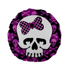 Pink Polka Dot Bow Skull Standard 15  Premium Round Cushion  from ArtsNow.com Front