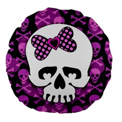 Pink Polka Dot Bow Skull Large 18  Premium Round Cushion  from ArtsNow.com Front