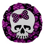 Pink Polka Dot Bow Skull Large 18  Premium Round Cushion 