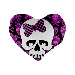 Pink Polka Dot Bow Skull Standard 16  Premium Heart Shape Cushion  from ArtsNow.com Front