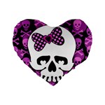 Pink Polka Dot Bow Skull Standard 16  Premium Heart Shape Cushion 