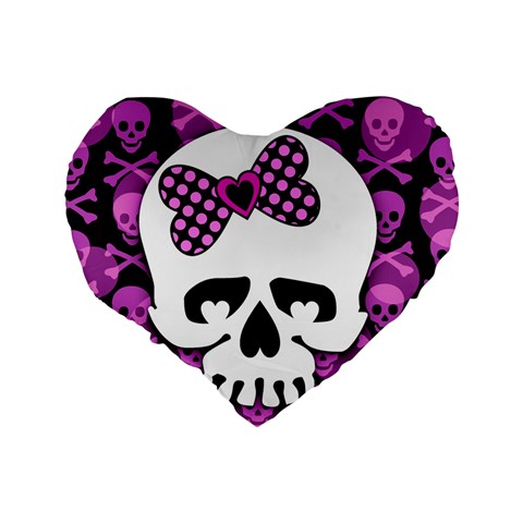 Pink Polka Dot Bow Skull Standard 16  Premium Heart Shape Cushion  from ArtsNow.com Back